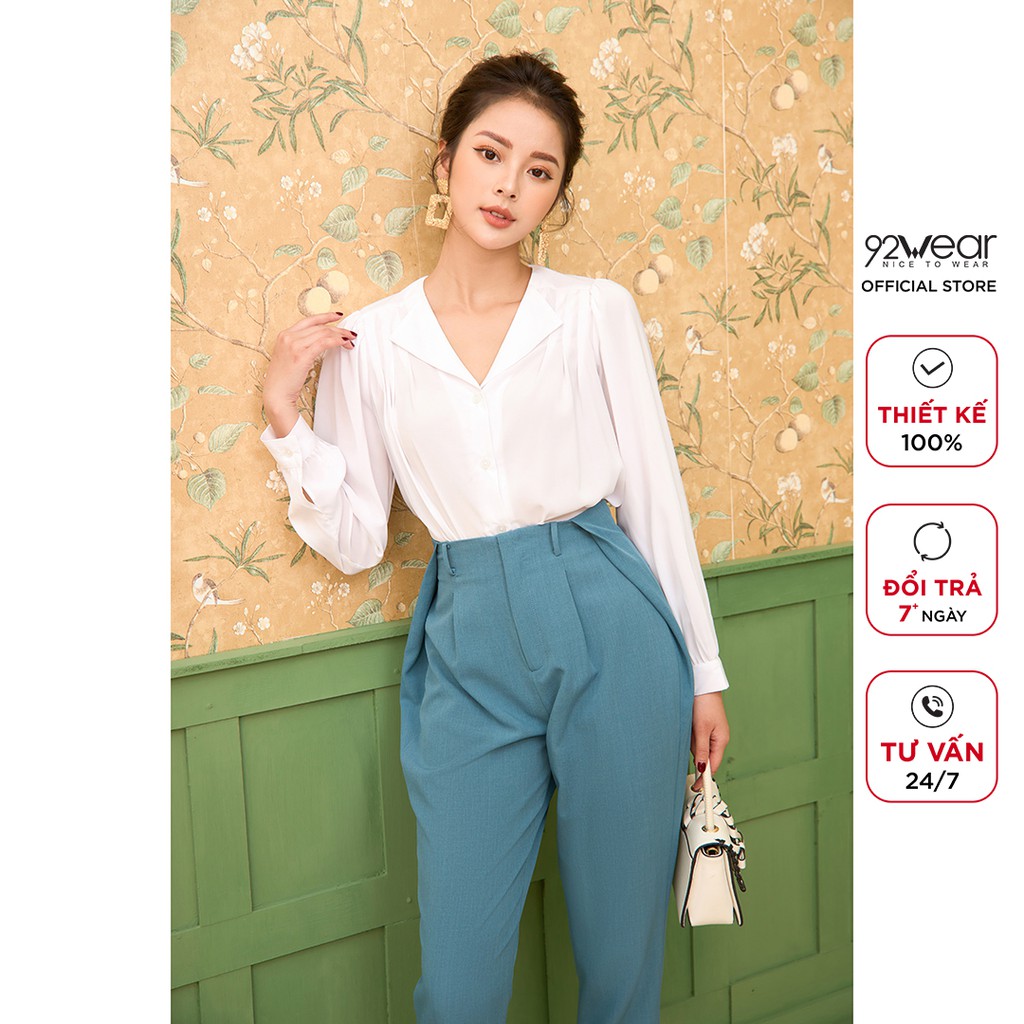 Quần tây âu nữ 92WEAR lưng cao cạp rời xếp ly, công sở thanh lịch QAA1582