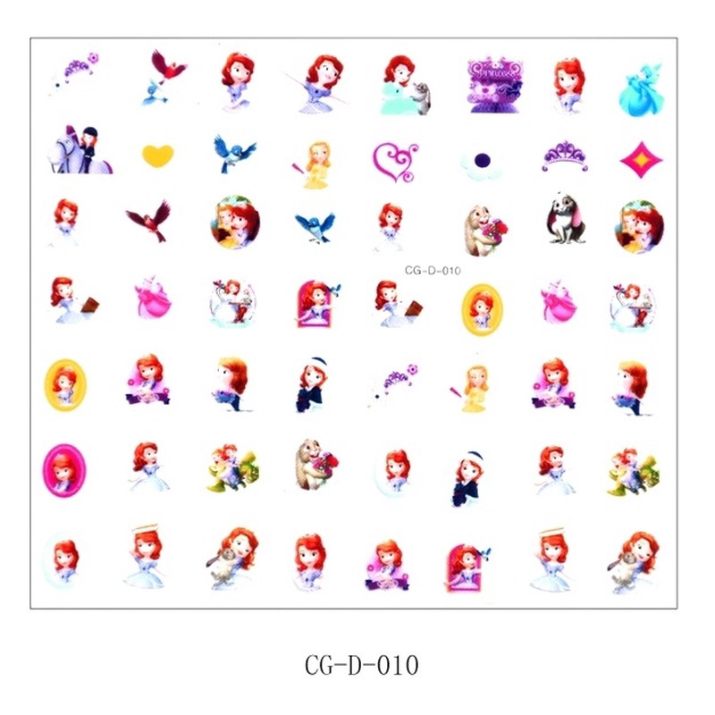 Set 56 miếng dán móng tay họa tiết hoạt hình công chúa băng giá hello kitty sofia mickey dành cho trẻ