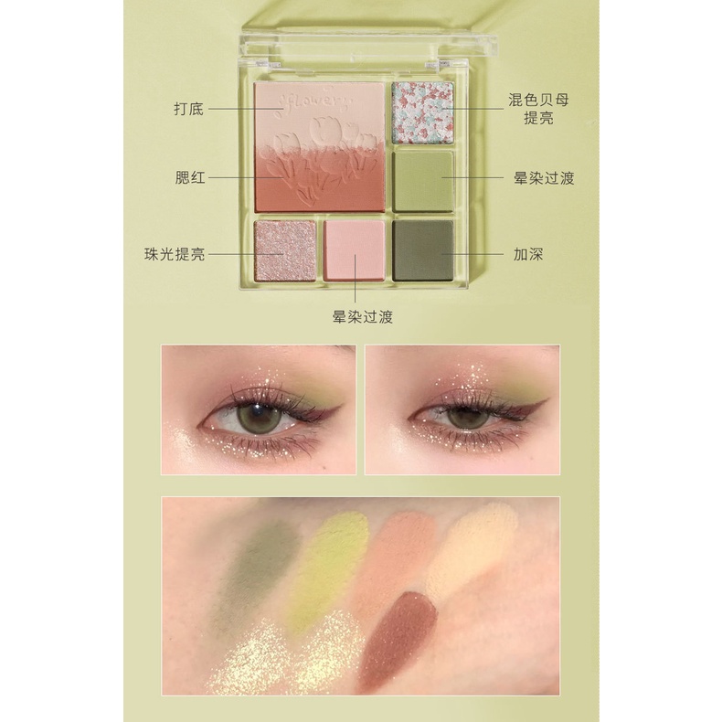 Bảng Phấn Mắt 7 Màu Lì Và Ánh Nhũ Kết Hợp Trang Điểm Kháng Nước Và Bắt Sáng