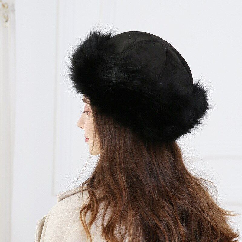 Women Winter Hat Suede Warm Beanies Autumn Fake Faux Mongolian Hat Outdoor Elegant Ladies Russian Cap