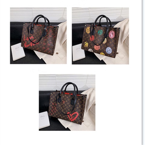 Túi xách da LV LOUIS VUITTON sức chứa lớn họa tiết graffiti đơn giản cá tính cho nữ