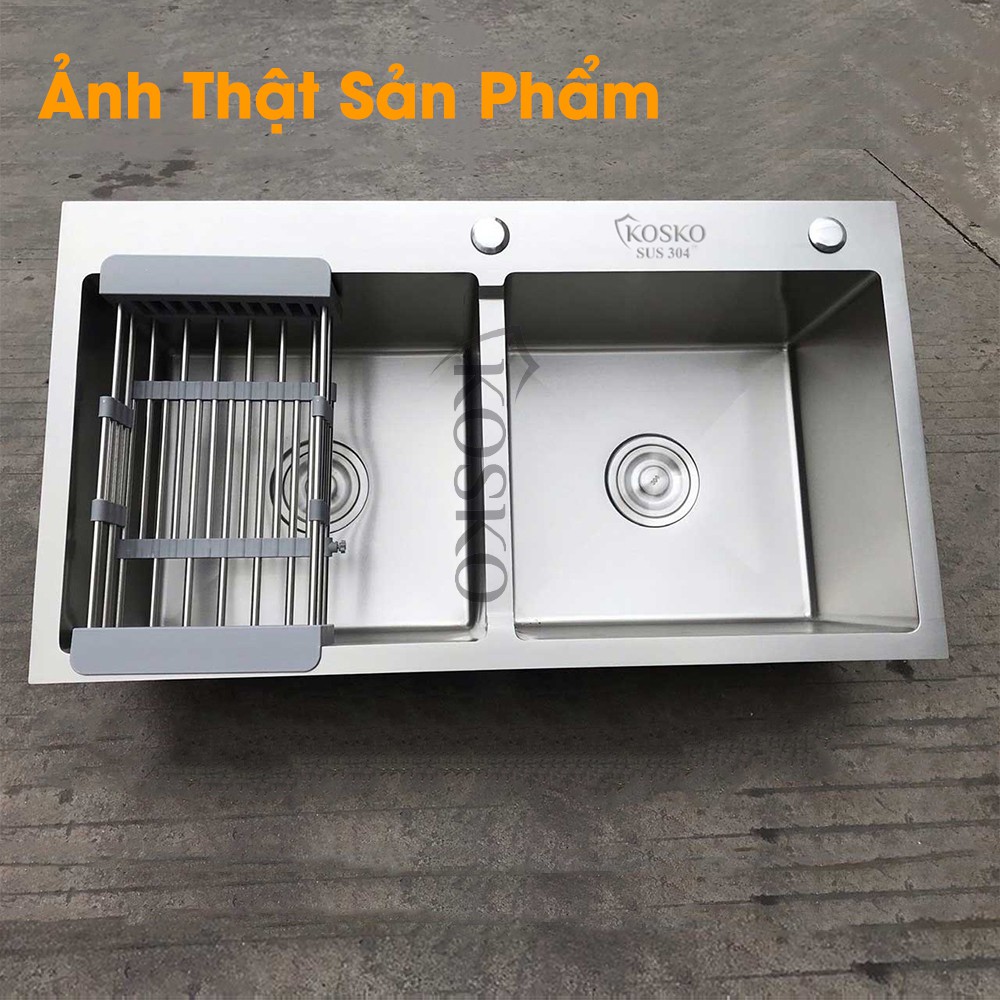 Chậu rửa bát inox 304 KOSKO Đúc nguyên khối 2 Hố Cân (Tặng Kệ Để Đồ Đa Năng + Bộ ống xả) Bảo hành 2 năm - 1 đổi 1