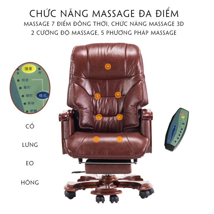 Ghế giám đốc, ghế lãnh đạo có massage, có ngả lưng, kê chân thư giãn