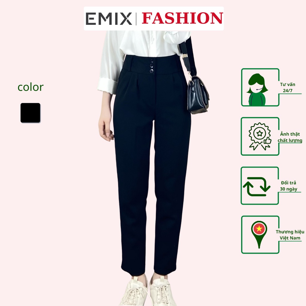 Quần tây nữ công sở baggy 3 khuy EMIX (2 màu), dáng dài, cạp cao, hack eo tuyệt đối, vải tuyết mưa, siêu tôn dáng Q303