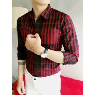 [KÈM ẢNH THẬT] ÁO SƠ MI LỤA NAM, HOẠ TIẾT CARO MÀU ĐỎ, VẢI LỤA MỀM MỊN