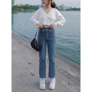 Quần Jeans ống Đứng Co Giãn 2 cúc