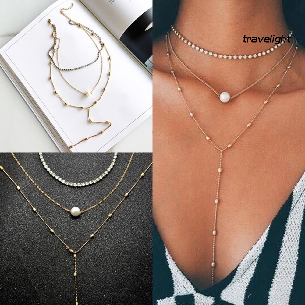 Vòng Cổ Choker Nhiều Lớp Đính Ngọc Trai Nhân Tạo Thời Trang Dành Cho Nữ