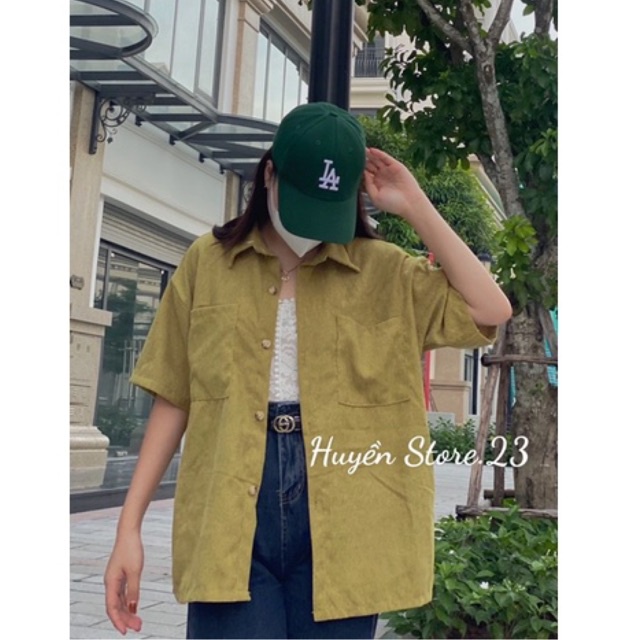 Áo sơ mi nhung tăm tay ngắn , Áo sơ mi ngắn tay freesize