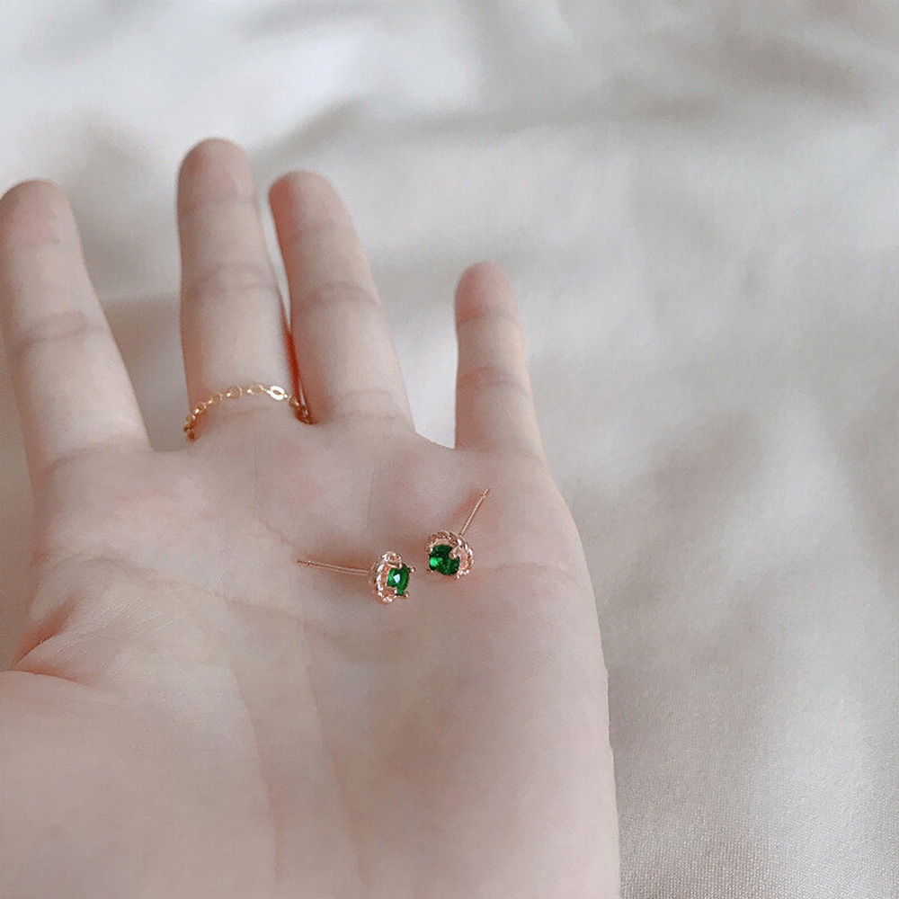 Khuyên Tai Tròn Siêu Nhỏ Đính Đá Zircon Màu Xanh Lá Cây Xu Hướng Mới Cho Nữ
