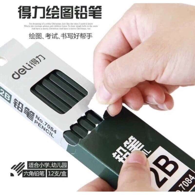 Hộp Bút Chì Deli 2B 12 Cây Gọt Sẵn Cho Bé Luyện Viết Chữ Tiện Lợi
