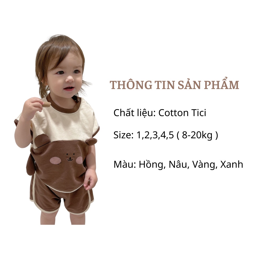 Bộ cộc tay tai thú cho bé FUHA, bộ hè hoạt hình áo cánh dơi dành cho bé 8kg đến 20kg
