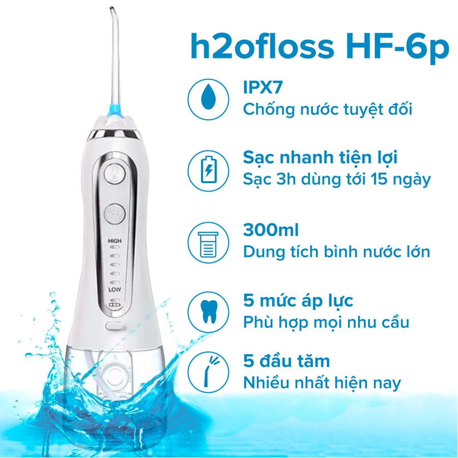 Máy tăm nước cầm tay MAXCARE H2ofloss HF-6P | Công nghệ chống nước IPX7 - Bảo hành chính hãng 12 tháng