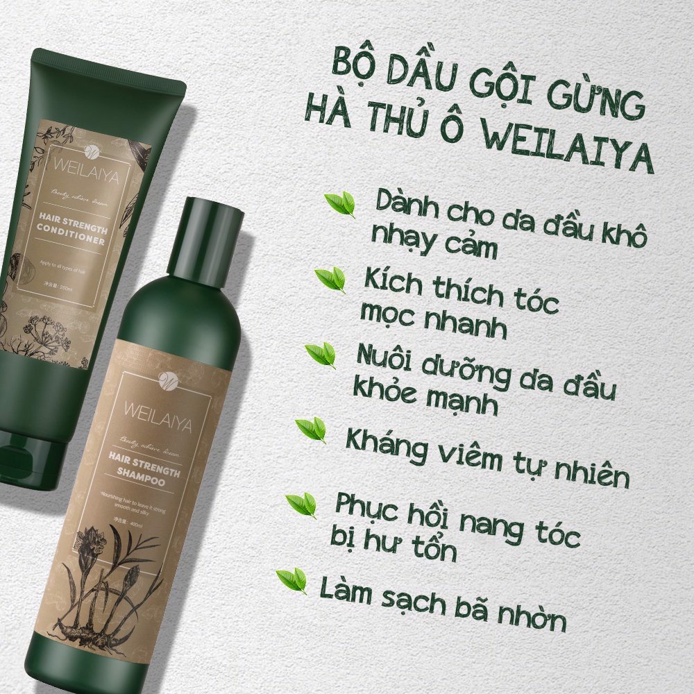 Dầu gội weilaiya mini, Dầu gội gừng WEILAIYA Ginger hỗ trợ mọc tóc, giảm gàu, giảm gãy rụng 400ml [TEST MINI]