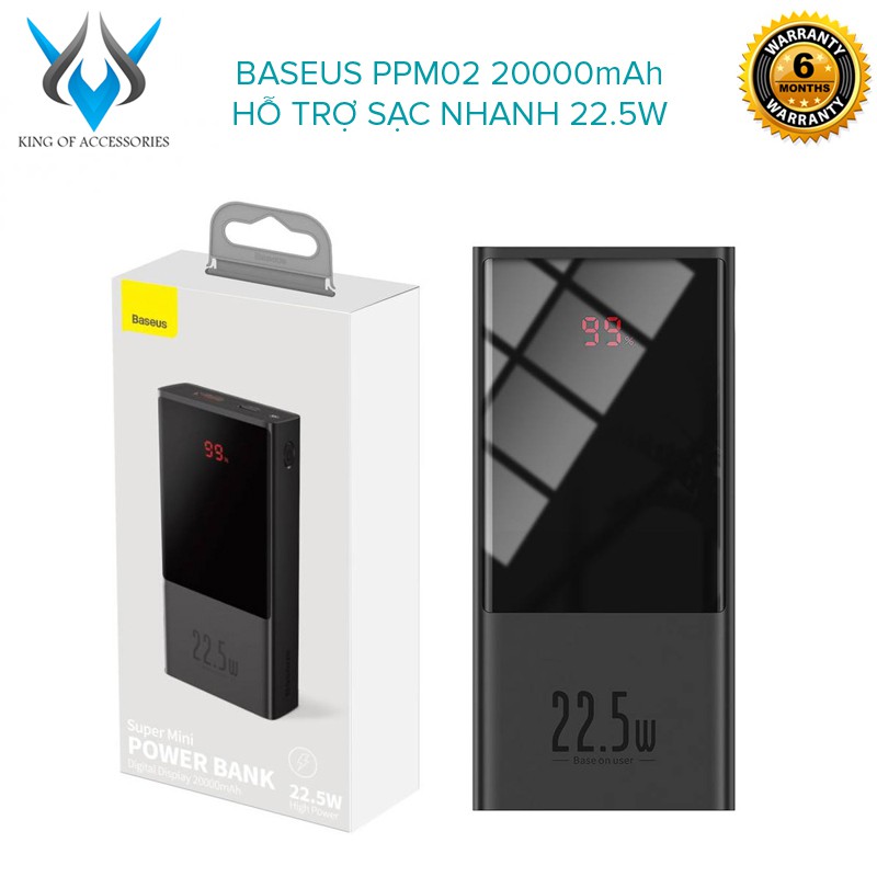 Pin dự phòng Baseus PPMI02 super mini 20000mAh hỗ trợ nhanh 22.5W - tích hợp PD/QC3.0/2.0 (đen)