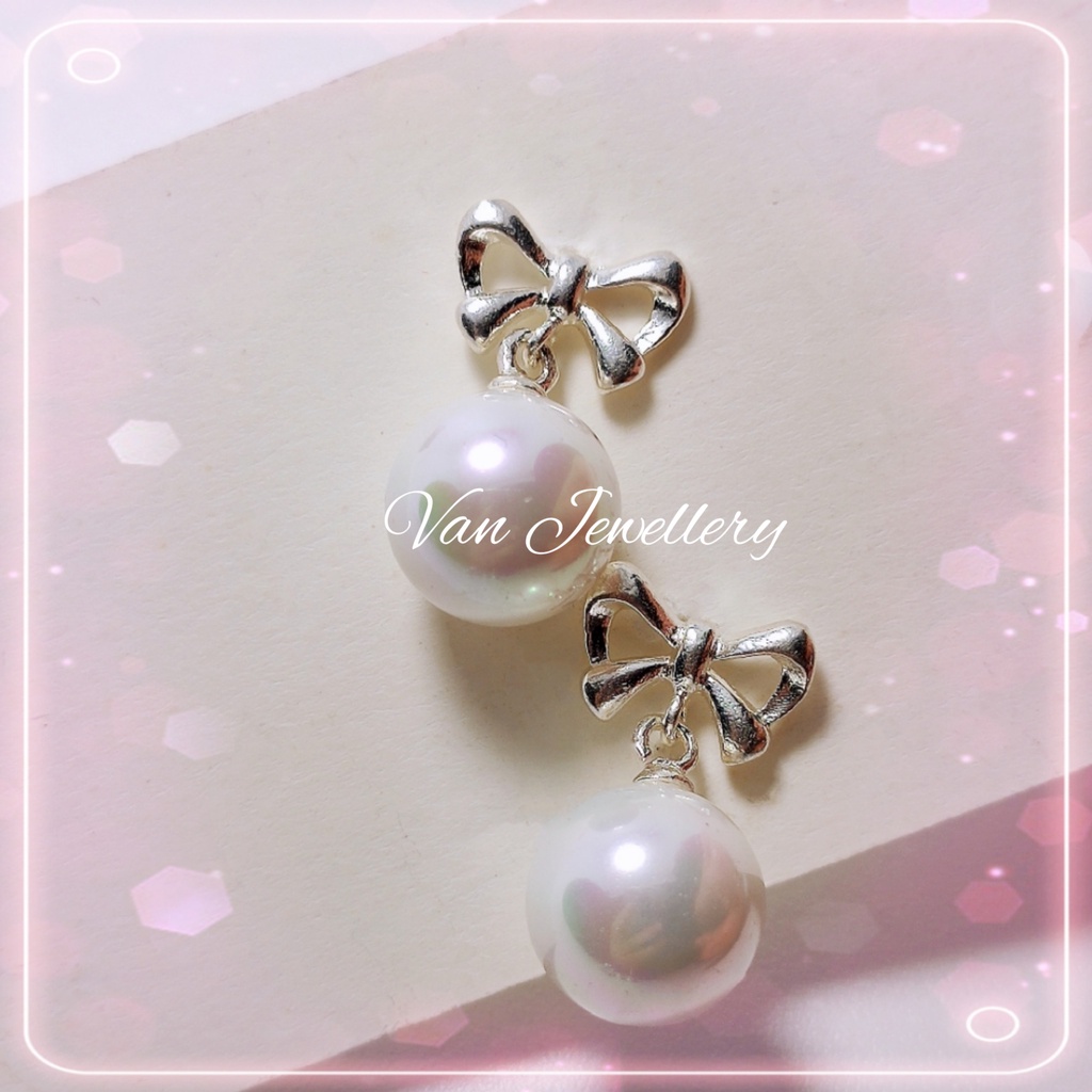 Bông tai bạc Bông Nơ treo Ngọc Trai nhân tạo Van Jewelry V10083 kiểu dáng Công Chúa xinh xắn