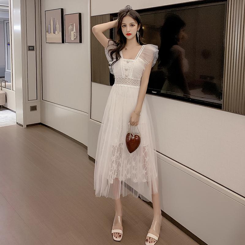 Đầm Nữ Không Tay Phối Lưới Phong Cách Hàn Quốc