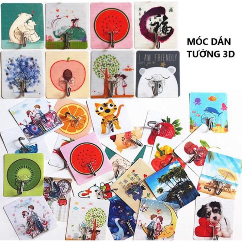 Combo 10 Móc Dán Tường Siêu Dính In Hình 3D Độc Đáo, Chịu Lực Cao, Bền, Đẹp