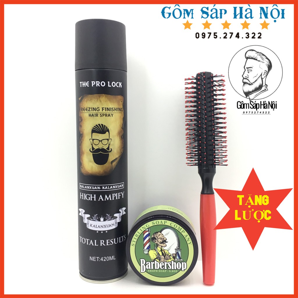 COMBO Sáp Vuốt Tóc BarberShop Shave Soap + Gôm xịt tóc The Pro Lock