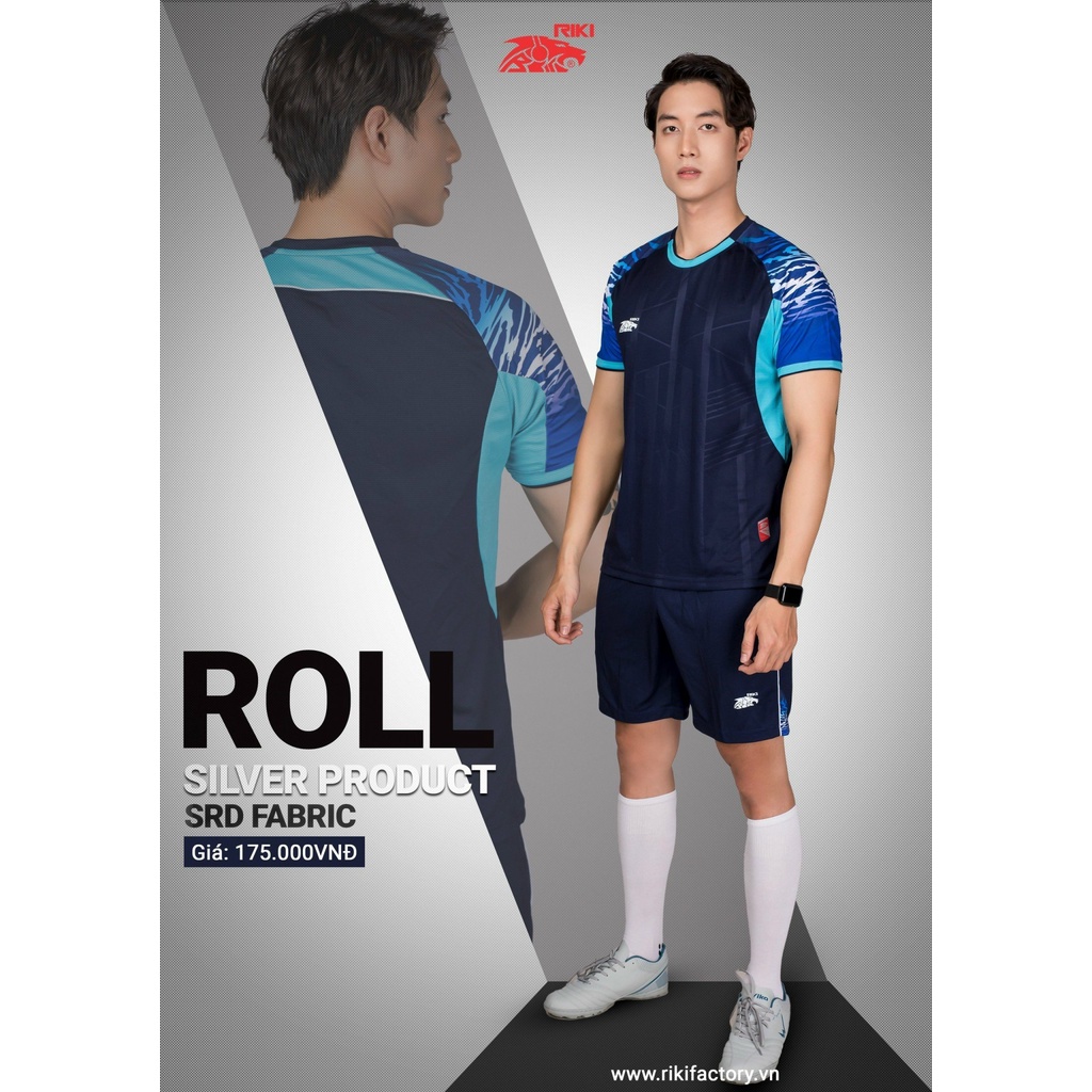 Áo bóng đá không logo Riki Roll xanh đen CÓ IN tên số