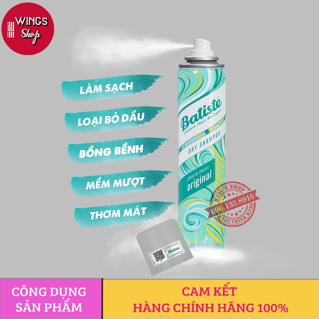 Dầu Gội Khô Batiste Dry Shampoo 50ml-200ml | Hết Ngứa, Hết Bết Dính Tóc, Bồng Bềnh Tức Thì | Hàng Chính Hãng