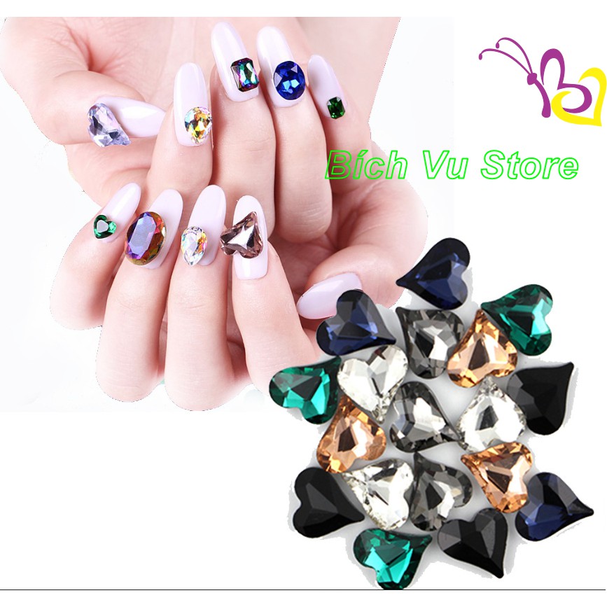 Đá trái tim Hồng Kong | size 8mm (10vien/18k) (Đá sáng đẹp)