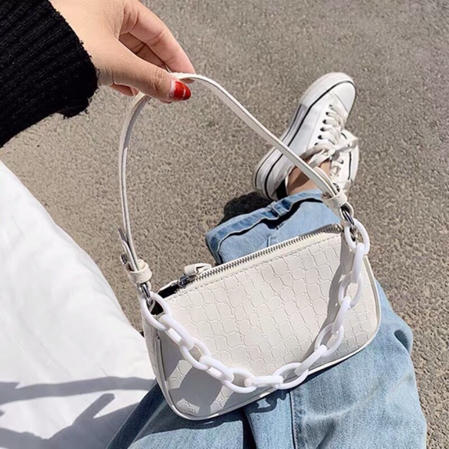 Túi kẹp nách dây xích có dây đeo chéo - Túi đeo chéo kẹp nách da cá sấu HOT HIT | BigBuy360 - bigbuy360.vn