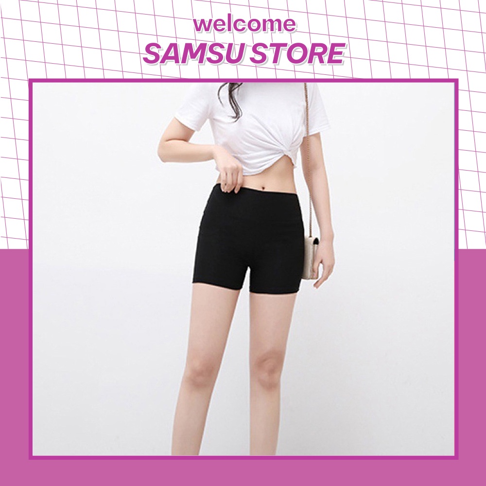 Quần legging nữ đùi SamSu thun cạp cao biker lửng ngố đồ mặc nhà dáng ôm bó lưng thun bigsize tập gym yoga Q31