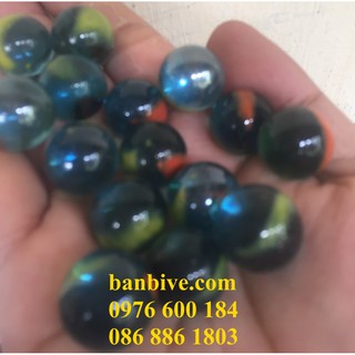 Bi ve - bộ viên bi thủy tinh vân ngoài trộn nhiều màu 16mm bộ 10 viên