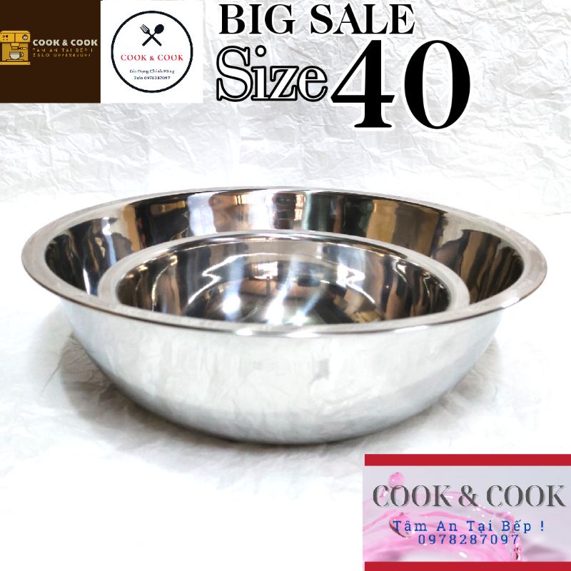 Thau inox 304 Vietcook ft Cook size 40 cm, chậu inox đa năng rửa mặt, làm bánh, trộn thực phẩm, spa...cao cấp inox 304