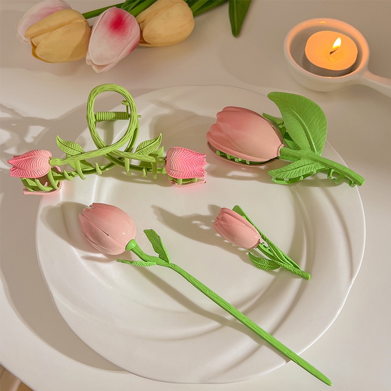 Mới Kẹp Tóc Kim Loại Hình Hoa Tulip Phong Cách Hàn Quốc