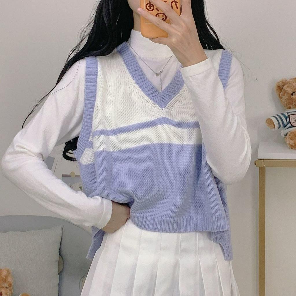 Áo Sweater sát nách dệt kim khoác ngoài cổ chữ V thời trang mới cho nữ