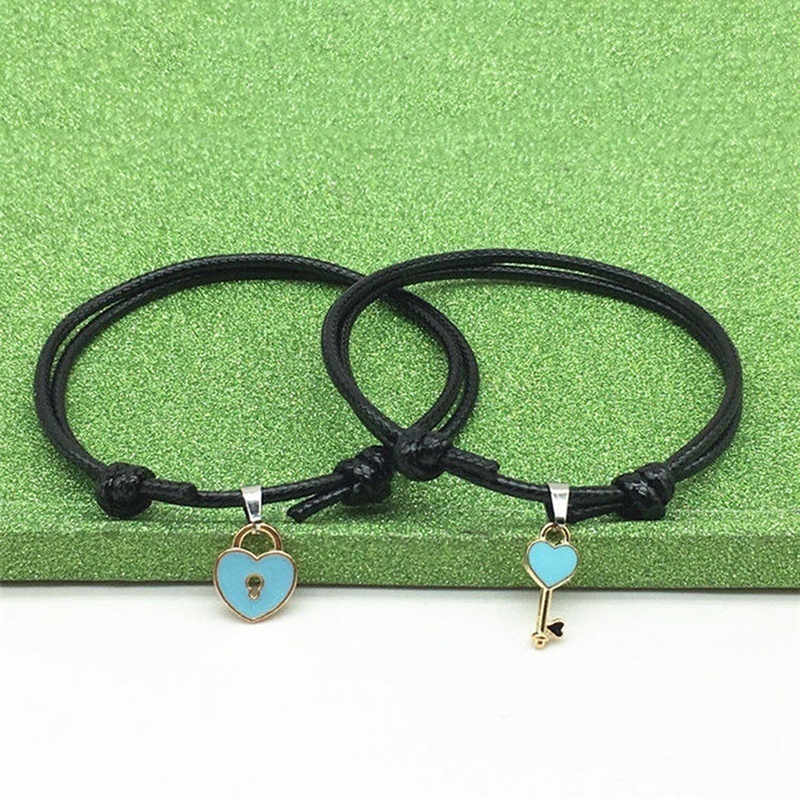 Vòng Tay Cặp Bện Dây Mặt Hình Chìa Khóa Và Ổ Khóa Trái Tim Bằng Hợp Kim Hình Cho Cặp Đôi