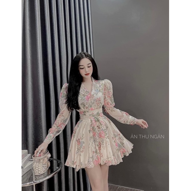 Váy tơ hoa cổ bẻ