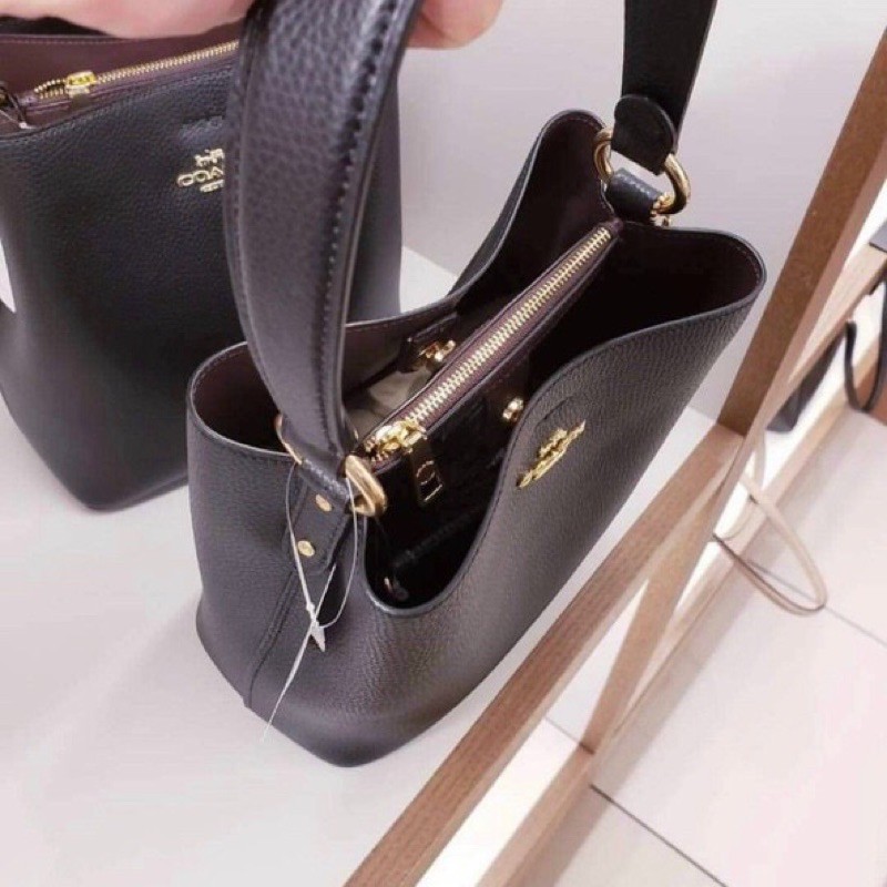 Túi Coach da thật dáng ống 3 ngăn sang chảnh