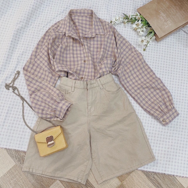 Quần short ngố lửng kaki màu pastel lưng cao ống rộng form ulzzang kèm ảnh thật