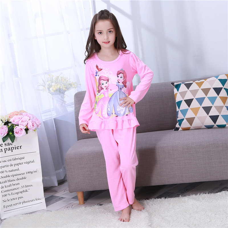 Bộ Đồ Ngủ Tay Dài Cổ Tròn In Hoạt Hình Dành Cho Bé Gái
