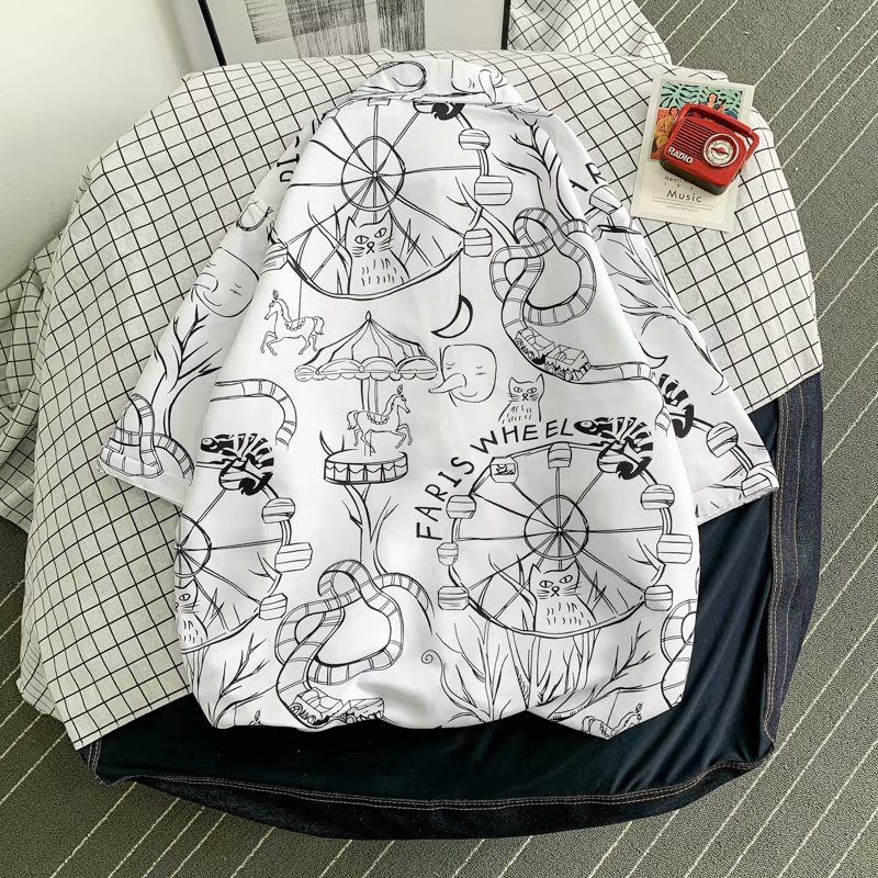 Áo Sơ Mi Tay Ngắn In Họa Tiết Hoạt Hình Phong Cách Hawaii Thời Trang Cho Nam