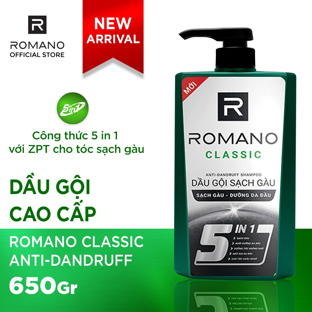 Combo Dầu gội sạch gàu & sữa tắm sạch khuẩn Romano Classic 650g/chai