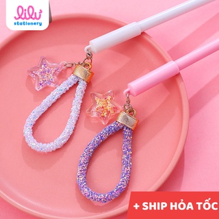 Bút bi gel Charm lung linh xinh xắn có vòng đính kim tuyến lấp lánh