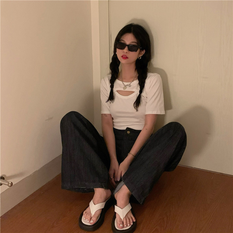 Áo Thun Croptop Tay Ngắn Màu Trơn Cho Nữ