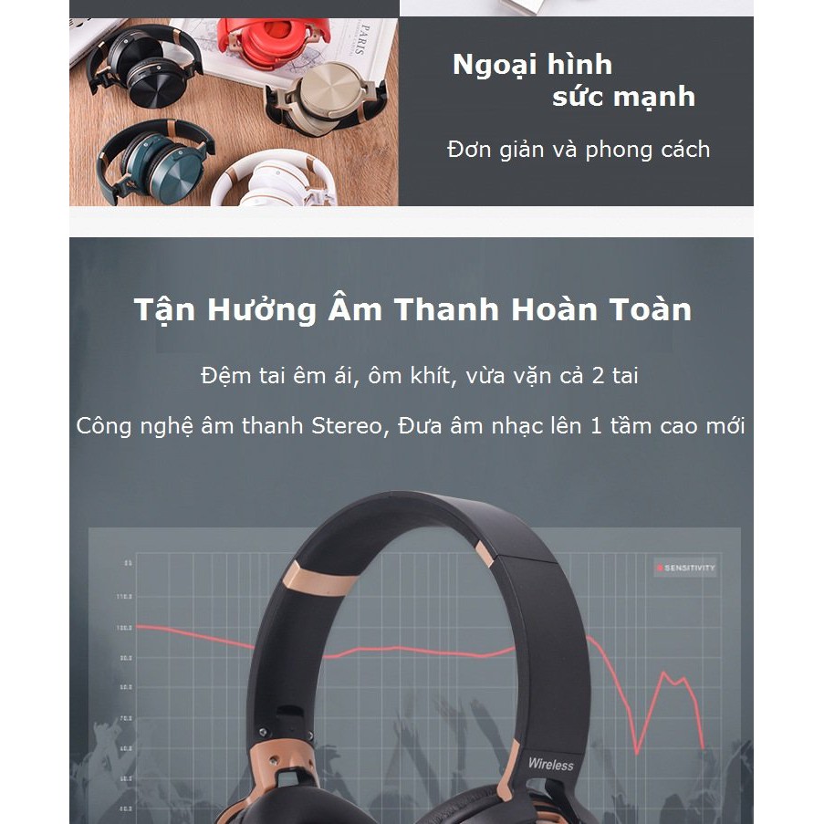 Tai nghe bluetooth chụp tai extra bass 950BT có mic đàm thoại, âm thanh chất, bass sống động, hỗ trợ thẻ nhớ và cổng 3.5