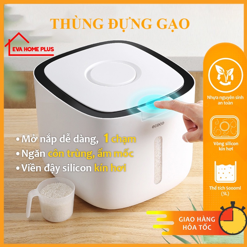 Thùng đựng gạo ECOCO thùng gạo thông minh chống ẩm chống mối mọt loại 5kg và 10kg đồ gia dụng thông minh tiện ích