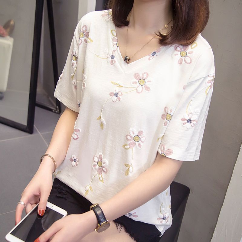 Áo Thun Ngắn Tay Dáng Rộng In Họa Tiết Kiểu Phương Tây Thời Trang Mùa Hè Cho Nữ