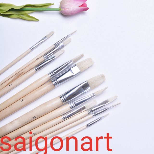 Bộ 12Cây Lông Lợn Thuộc Tốt, Đầu Bằng Dẹp, Tròn Maries 579