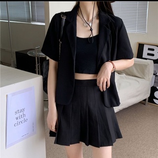 áo blazer ngắn tay trơn basic ảnh thật