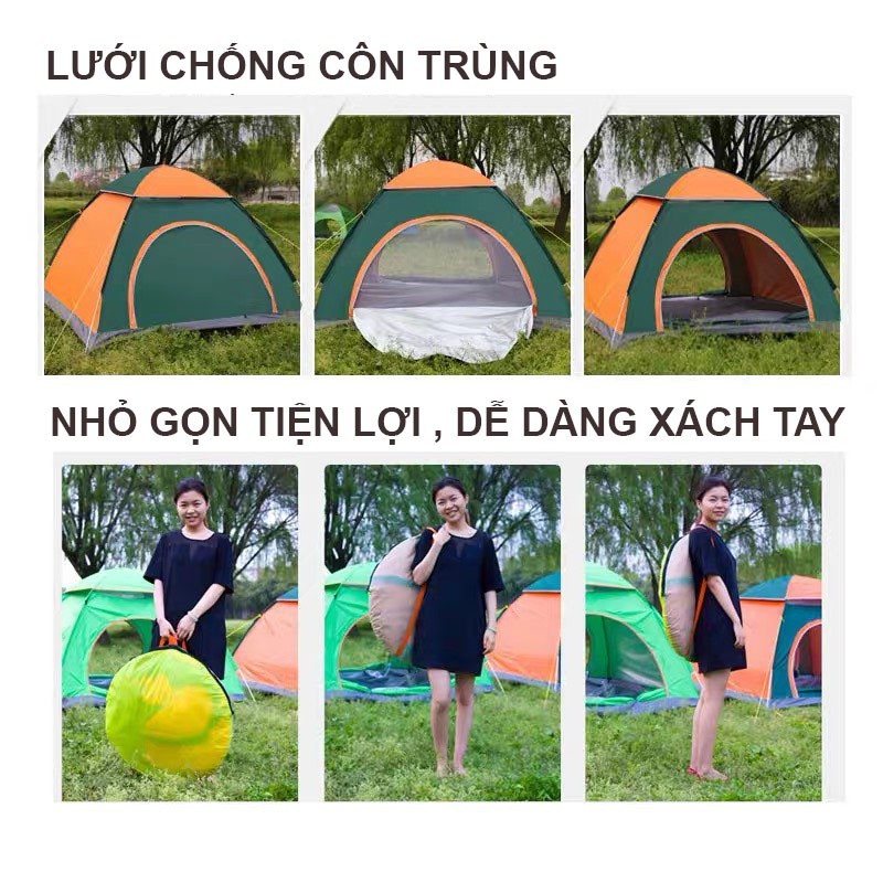 Lều cắm trại dã ngoại đi phượt tự bung du lịch cỡ lớn 4-6 người chống nước chống tia tử ngoại  nhiều kích thước V20