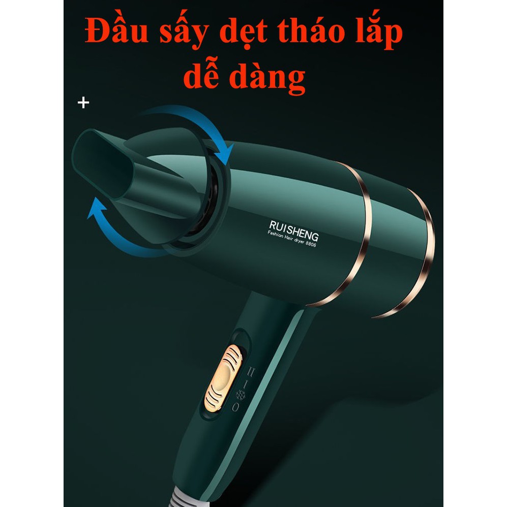 Máy sấy tóc Ruisheng công suất 2200W có ánh sáng xanh, chăm sóc ion âm cho tóc, 3 chế độ sấy, điều chỉnh nhiệt độ