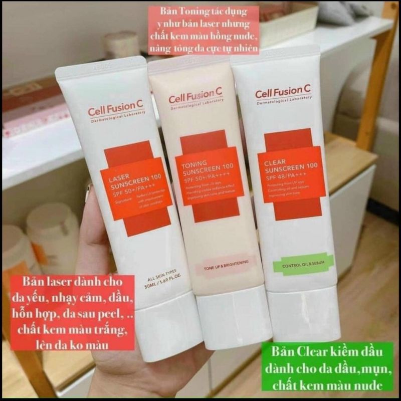 Kem chống nắng cell fusion các loại mẫu mới tuýp 50ml