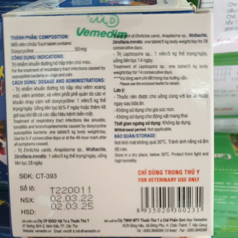 (mẫu mới)hộp 2 vỉ rescure cho vật nuôi hỗ trợ h ô h.ấp rất tốt