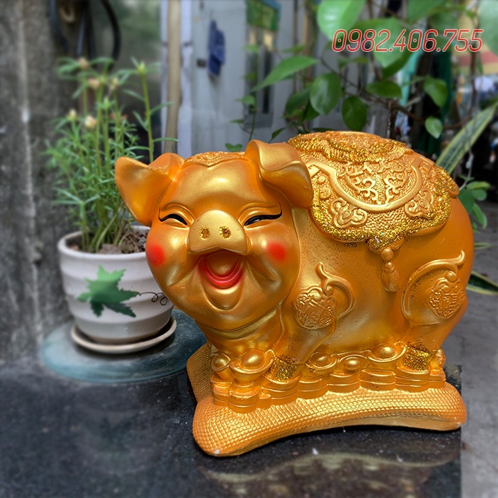 Ống heo lợn đất tiết kiệm size to lớn màu vàng ánh kim tài lộc may mắn
